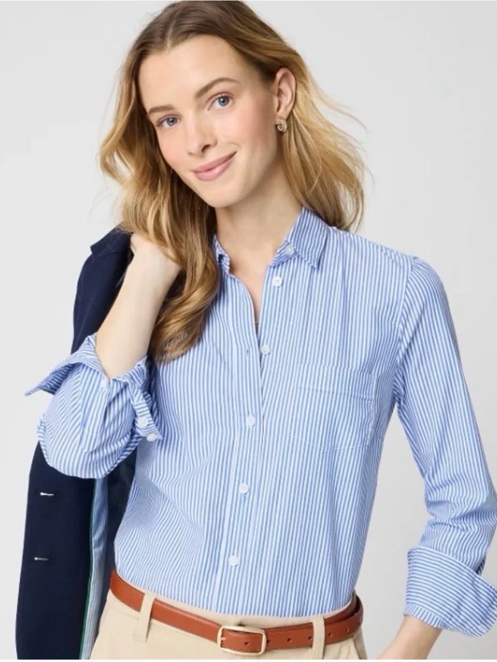 Blue Stripe Cotton Button-Down Shirt | XL